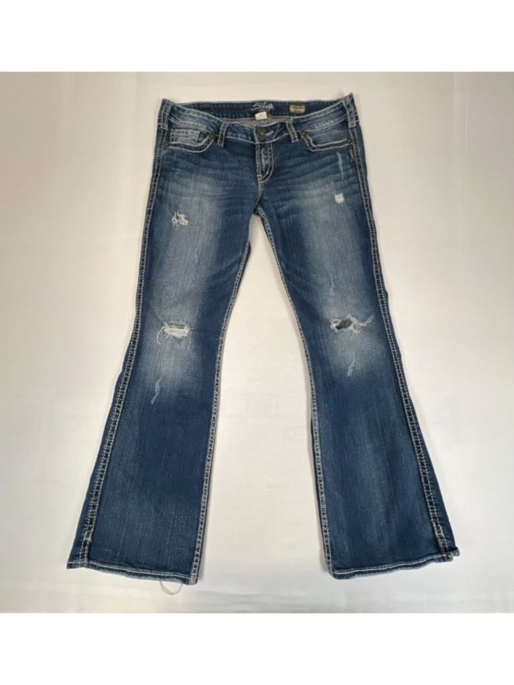 Silver Jeans Co. Women’s Twisted Bootcut Distressed Denim Jeans Size 34x33